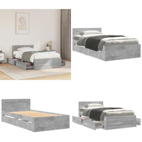 Cama con cabecero madera de ingeniería gris hormigón 90x200 cm - Madera de ingeniería - Somier de láminas