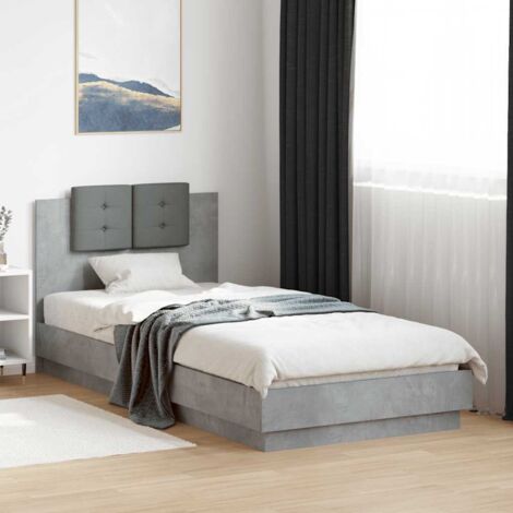 Cama con cabecero madera de ingeniería gris hormigón 90x200 cm vidaXL