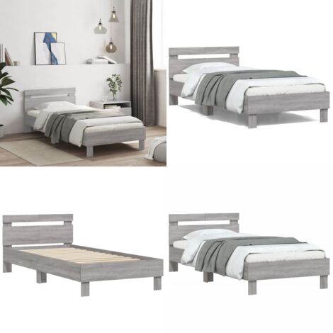 Cama con cabecero madera de ingeniería gris Sonoma 100x200 cm - Madera de ingeniería - Soporte para espalda