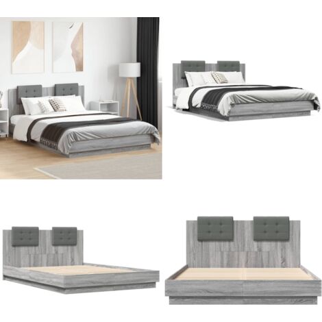 Cama con cabecero madera de ingeniería gris Sonoma 120x200 cm - Madera de ingeniería - Soporte para la espalda