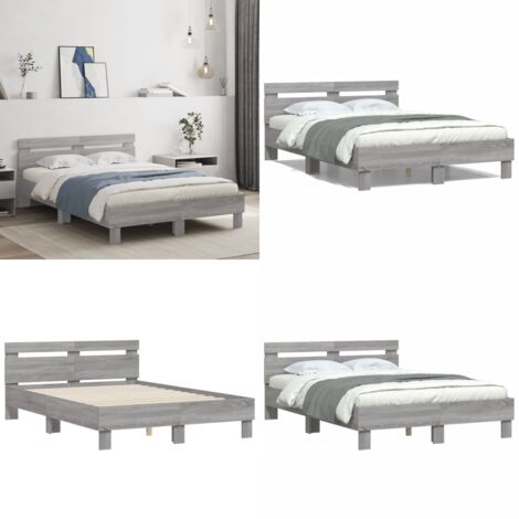 Cama con cabecero madera de ingeniería gris Sonoma 135x190 cm - Madera de ingeniería - Soporte para espalda