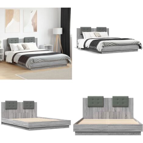 Cama con cabecero madera de ingeniería gris Sonoma 140x200 cm - Madera de ingeniería - Cama gris Sonoma