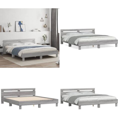 Cama con cabecero madera de ingeniería gris Sonoma 160x200 cm - Madera de ingeniería - Soporte para espalda