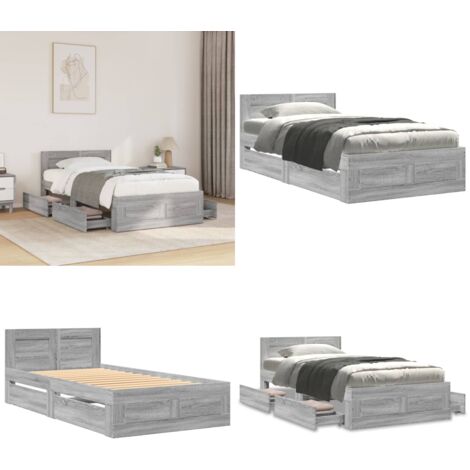 Cama con cabecero madera de ingeniería gris Sonoma 75x190 cm - Madera de ingeniería - Somier de láminas