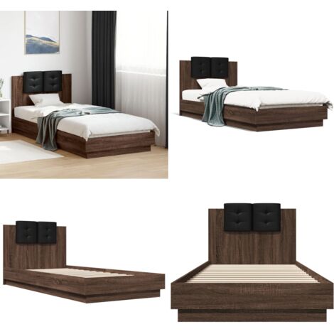 Cama con cabecero madera de ingeniería marrón roble 100x200 cm - Madera de ingeniería - Cabecero de cama