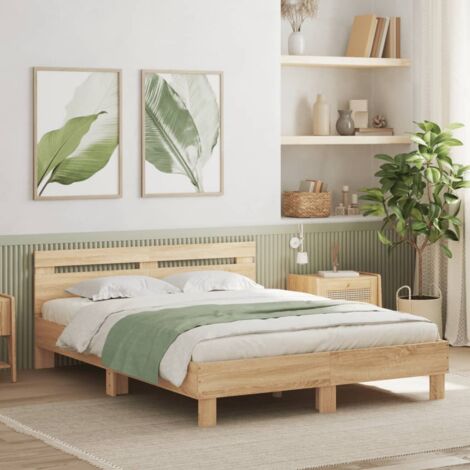 Cama con cabecero madera de ingeniería roble  150x200 cm