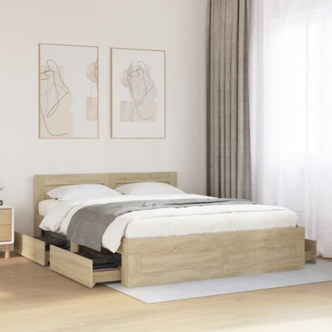 Cama con cabecero madera de ingeniería roble 160x200 cm