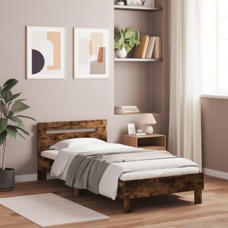 Cama con cabecero madera de ingeniería roble ahumado 100x200 cm