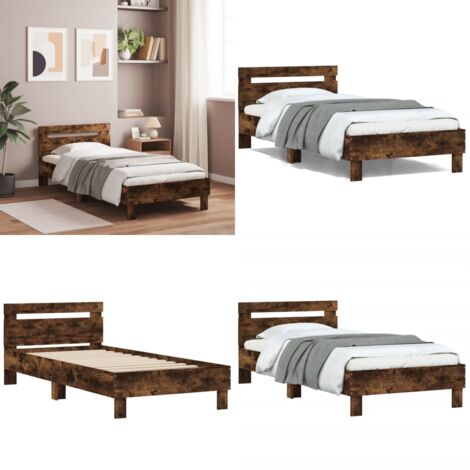 Cama con cabecero madera de ingeniería roble ahumado 100x200 cm - Madera de ingeniería - Cabecero de cama