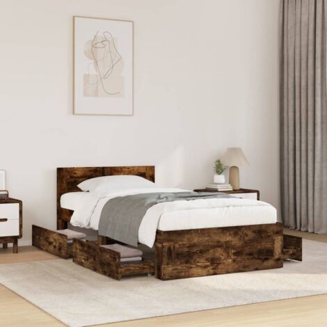 Cama con cabecero madera de ingeniería roble ahumado 100x200 cm vidaXL