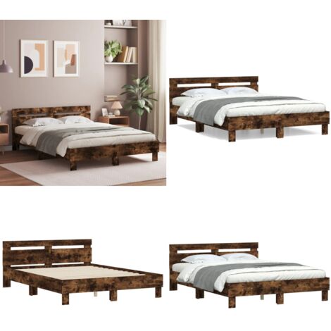 Cama con cabecero madera de ingeniería roble ahumado 140x190 cm - Madera de ingeniería - Soporte para espalda