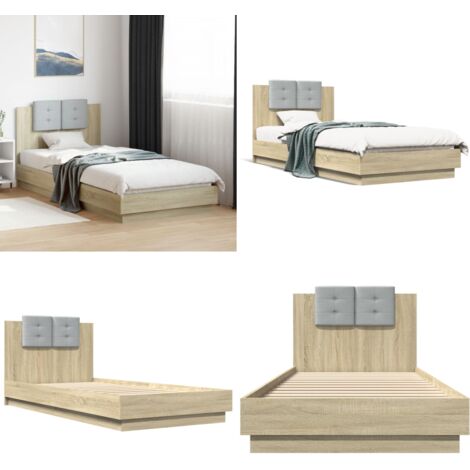 Cama con cabecero madera de ingeniería roble Sonoma 100x200 cm - Madera de ingeniería - Soporte para la espalda