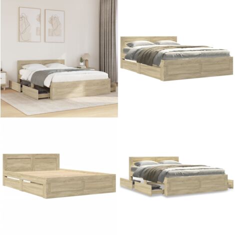 Cama con cabecero madera de ingeniería roble Sonoma 140x200 cm - Madera de ingeniería - Somier de láminas