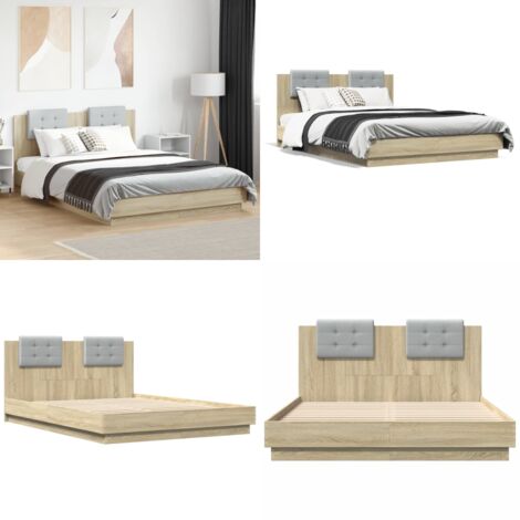 Cama con cabecero madera de ingeniería roble Sonoma 150x200 cm - Madera de ingeniería - Cabecero de cama