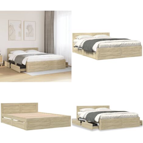 Cama con cabecero madera de ingeniería roble Sonoma 150x200 cm - Madera de ingeniería - Somier de láminas