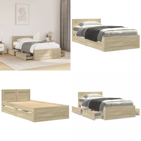 Cama con cabecero madera de ingeniería roble Sonoma 75x190 cm - Madera de ingeniería - Somier de láminas
