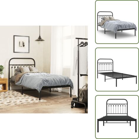 Cama con cabecero metálico - vidaXL Estructura cama sin colchón con cabecero metal negro 90x200 cm - Cama de invitados