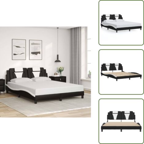 Cama con cabecero negro y blanco - vidaXL Estructura de cama Viana sin colchón cuero sintético negro blanco 160x200cm - Cama con cabecero ondulado