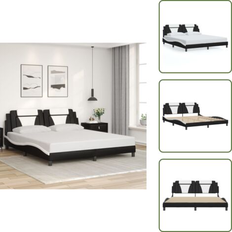 Cama con cabecero negro y blanco - vidaXL Estructura de cama Viana sin colchón cuero sintético negro y blanco - Cama con cabecero de espuma