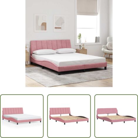 Cama con cabecero rosa -  Estructura de cama sin colchón Hanko terciopelo rosa 160x200 cm