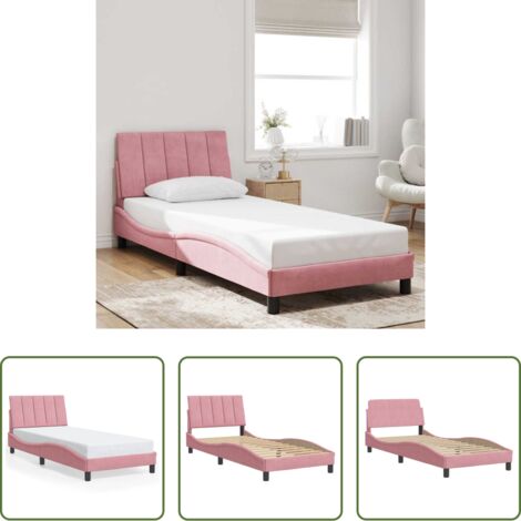 Cama con cabecero rosa -  Estructura de cama sin colchón Hanko terciopelo rosa 90x200 cm