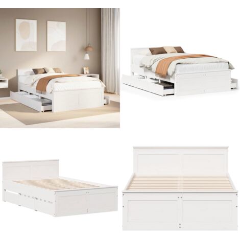 Cama con cabecero sin colchón madera maciza blanca 135x190 cm - Cama con cabecero - Cama sin colchón