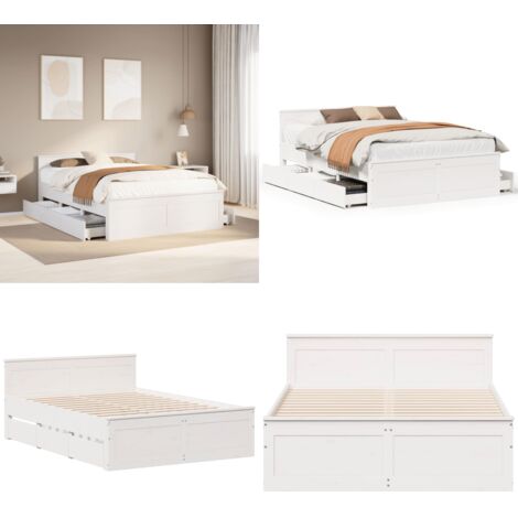 Cama con cabecero sin colchón madera maciza blanca 140x200 cm - Cama con cabecero - Cama sin colchón