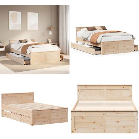 Cama con cabecero sin colchón madera maciza de pino 135x190 cm - Cama con cabecero - Cama sin colchón