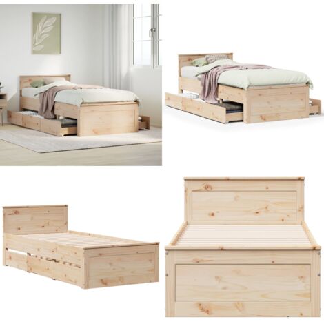 Cama con cabecero sin colchón madera maciza de pino 90x200 cm - Cama con cabecero - Cama sin colchón