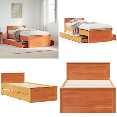 Cama con cabecero sin colchón madera maciza marrón 100x200 cm - Cama con cabecero - Cama sin colchón