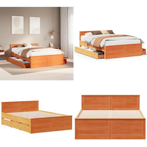 Cama con cabecero sin colchón madera maciza marrón 140x200 cm - Cama con cabecero - Cama sin colchón