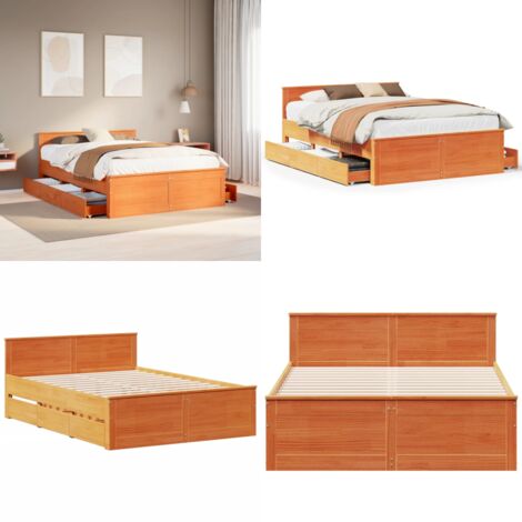 Cama con cabecero sin colchón madera maciza marrón 150x200 cm - Cama con cabecero - Cama sin colchón