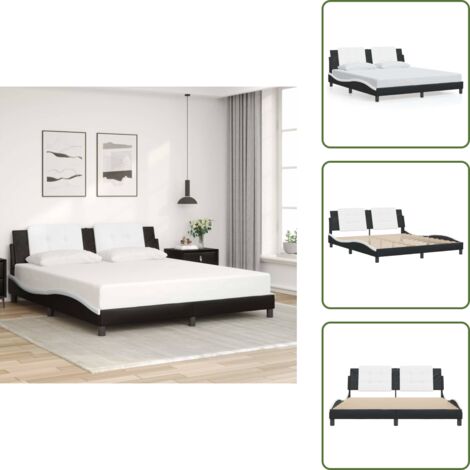 Cama con cabecero sintético - vidaXL Estructura de cama sin colchón Zadar cuero sintético negro y blanco - Cama con cabecero negro y blanco