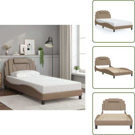 Cama con cabecero sintético - vidaXL Estructura de cama Viana sin colchón cuero sintético capuchino 100x200cm - Cama con cabecero de cuero sintético