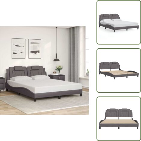 Cama con cabecero sintético - vidaXL Estructura de cama Viana sin colchón cuero sintético gris 160x200 cm - Cama con cabecero ondulado