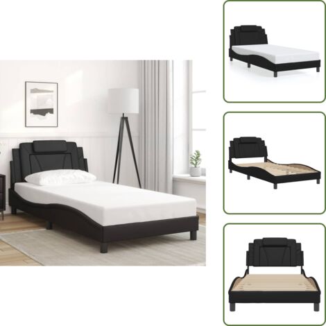 Cama con cabecero sintético - vidaXL Estructura de cama Viana sin colchón cuero sintético negro 100x200 cm - Cama con cabecero ondulado