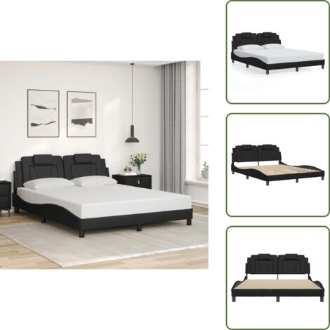 Cama con cabecero sintético - vidaXL Estructura de cama Viana sin colchón cuero sintético negro 160x200 cm - Cama con cabecero de cuero sintético