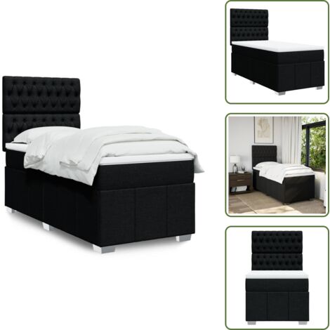 Cama con cabecero - vidaXL Cama box spring con colchón tela negro 90x190 cm - Colchón ensacado