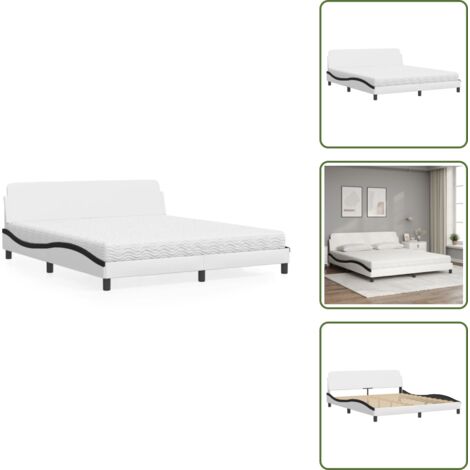 Cama con cabecero - vidaXL Cama con colchón Dover cuero sintético blanco y negro 180x200 cm - Cama de madera