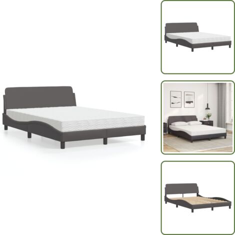 Cama con cabecero - vidaXL Cama con colchón Dover cuero sintético gris 120x200 cm - Cama de madera