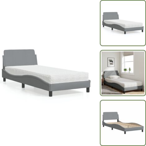 Cama con cabecero - vidaXL Cama con colchón Dover tela gris claro 90x190 cm - Colchón de PU