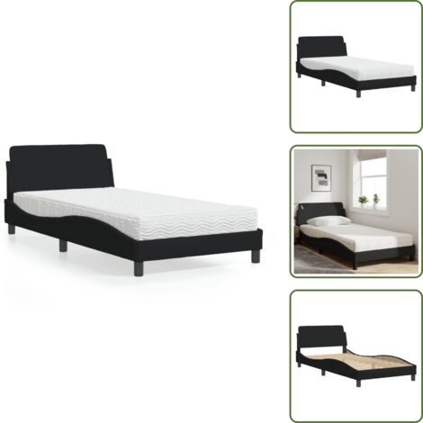 Cama con cabecero - vidaXL Cama con colchón Dover tela negro 100x200 cm - Colchón de 3 capas