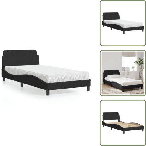 Cama con cabecero - vidaXL Cama con colchón Dover terciopelo negro 100x200 cm - Cama de dormitorio