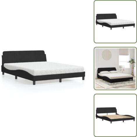 Cama con cabecero - vidaXL Cama con colchón Dover terciopelo negro 160x200 cm - Cama de dormitorio