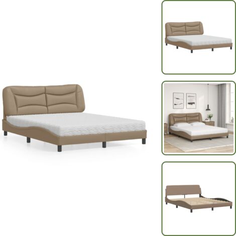 Cama con cabecero - vidaXL Cama con colchón Hvar cuero sintético capuchino 160x200 cm - Cama de madera