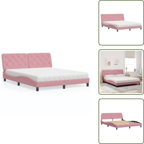 Cama con cabecero - vidaXL Cama con colchón terciopelo rosa 160x200 cm - Cama de terciopelo