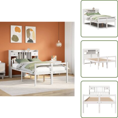 Cama con cabecero - vidaXL Cama con estantería sin colchón madera maciza blanca 135x190 cm - Cama de pino
