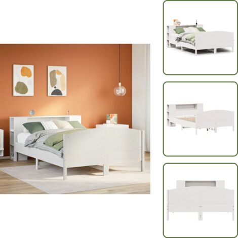 Cama con cabecero - vidaXL Cama con estantería sin colchón madera maciza blanca 135x190 cm - Cama de pino
