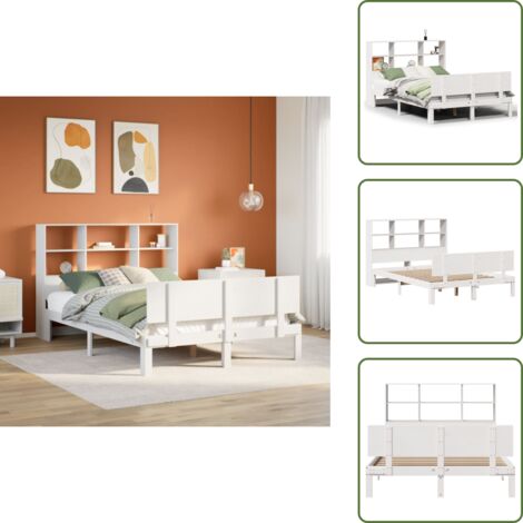 Cama con cabecero - vidaXL Cama con estantería sin colchón madera maciza blanca 140x200 cm - Cama de pino