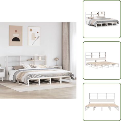 Cama con cabecero - vidaXL Cama con estantería sin colchón madera maciza blanca 180x200 cm - Cama de pino